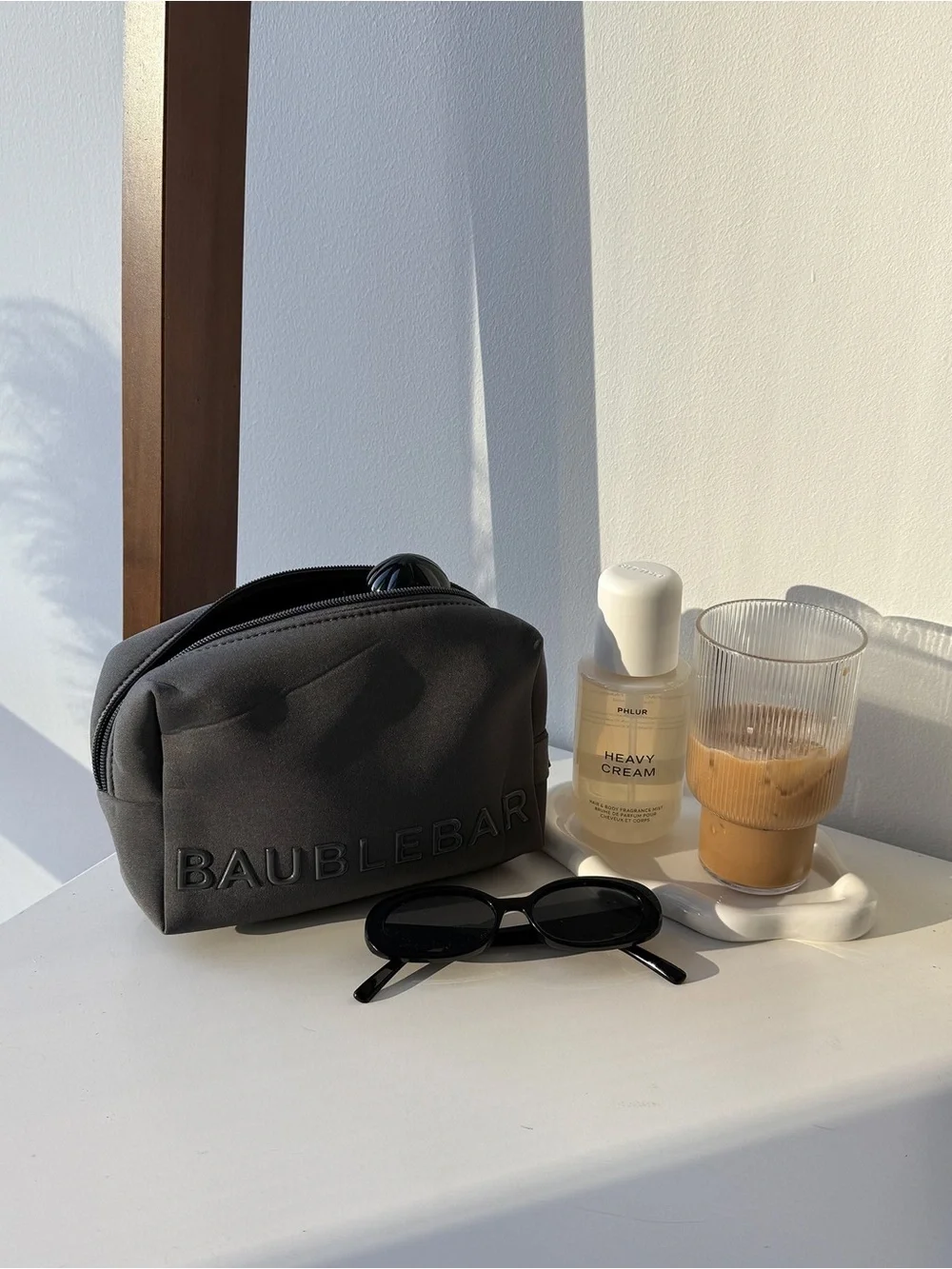 BaubleBar Heather Gray Neoprene Take It Away Storage Pouch Travel Cosmetic Bag